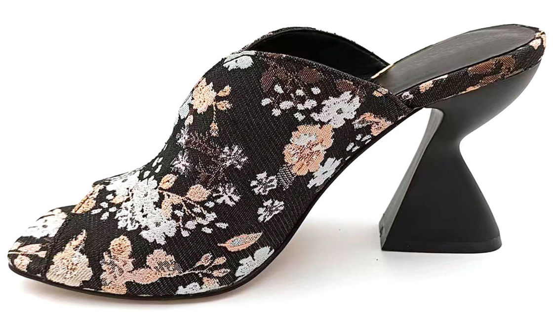 Brocade Jacquard Floral High Vamp Peep Toe Mule Sculptured Cake Stand Heel ile