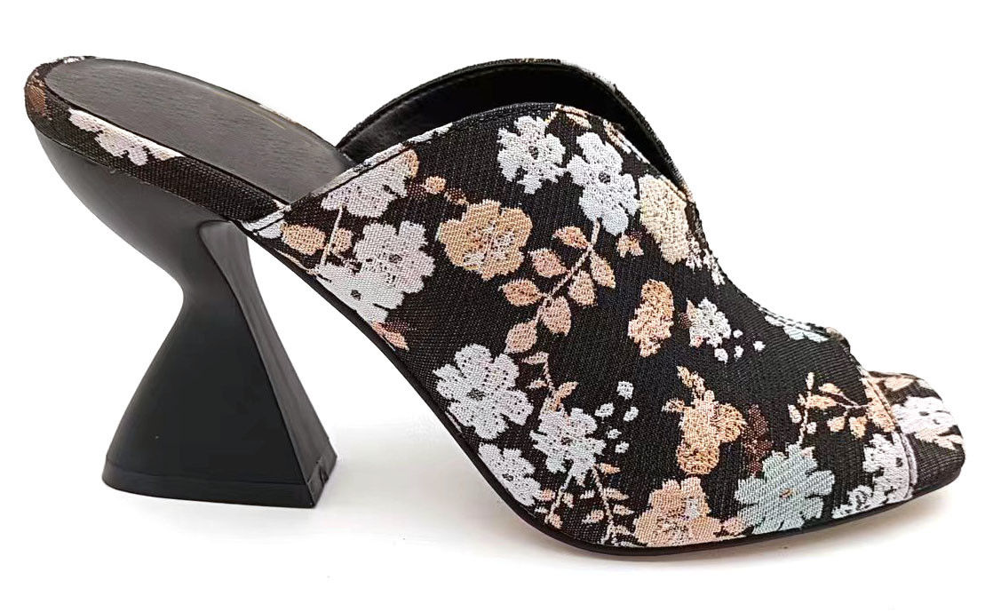 Brocade Jacquard Floral High Vamp Peep Toe Mule Sculptured Cake Stand Heel ile